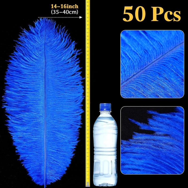Retrowavy Store 50 Pcs 14-16 Inches Large Natural Ostrich Feathers Bulk for Centerpieces for Wedding Party Centerpieces Home Decoration Flower Arrangement (Royal Blue) - Image 2